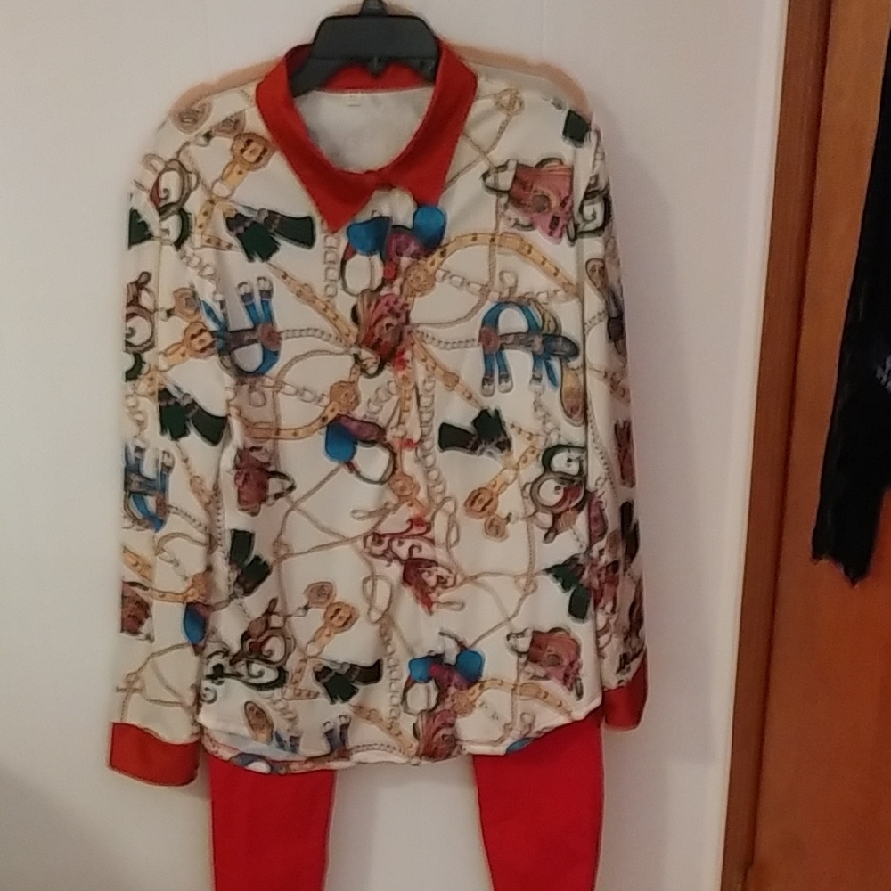 Source Unknown Multicolor Chain Print Blouse